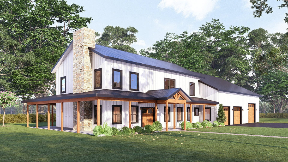 Angelica Farmhouse Plan: 3 Beds, 4-Car Garage, Porches – Fry Design Co