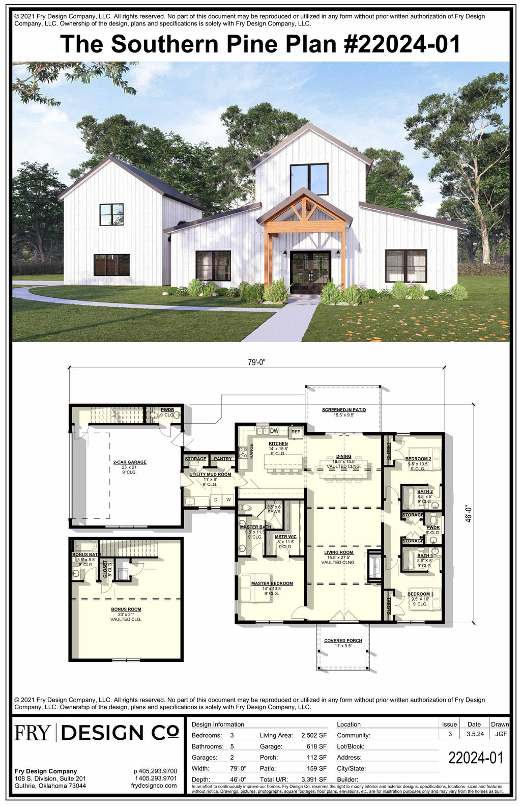 Southern Pine Plan (3/5/2 2,502 SF)