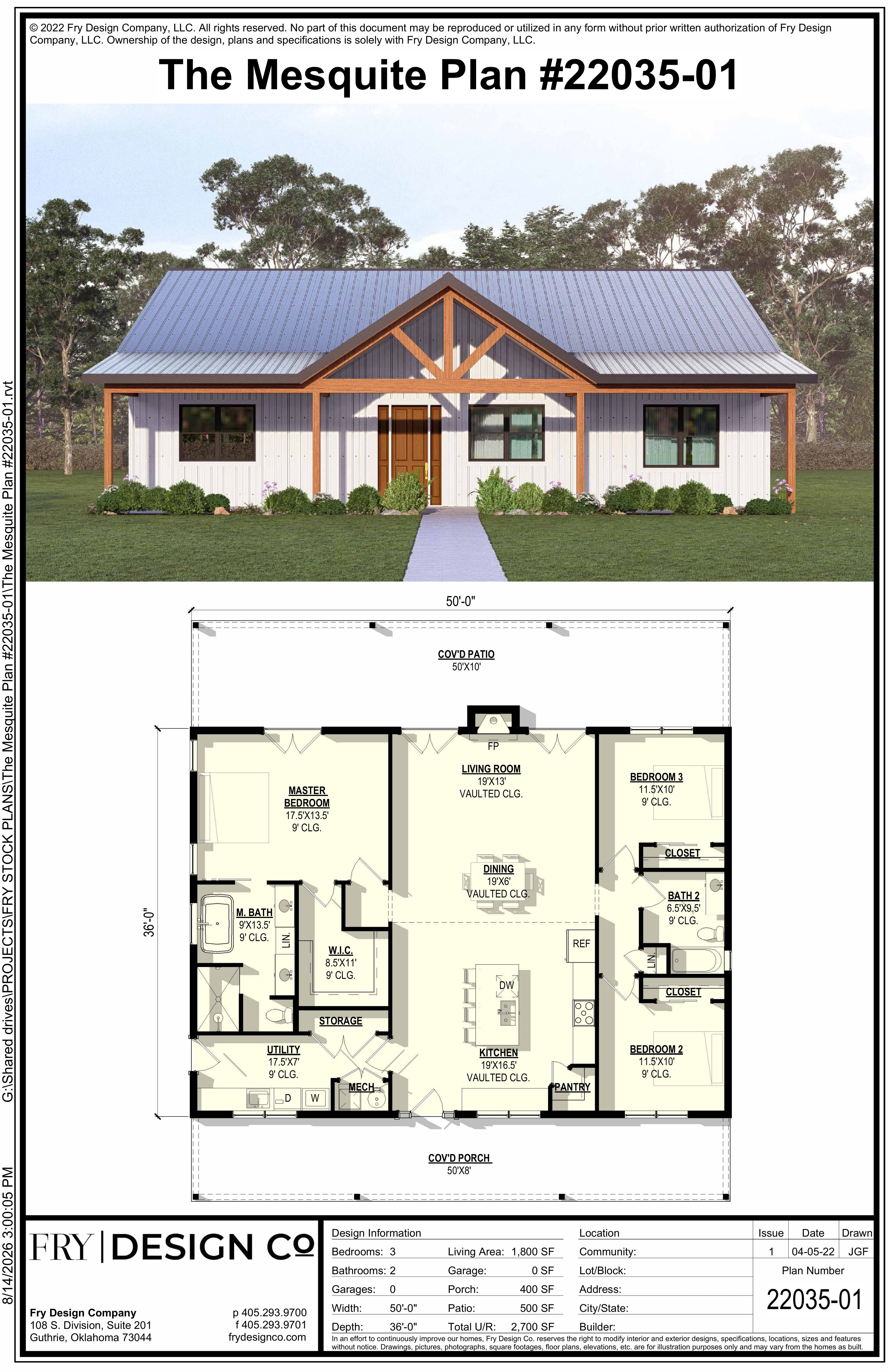 Mesquite Plan (3/2/0 1,800 SF)