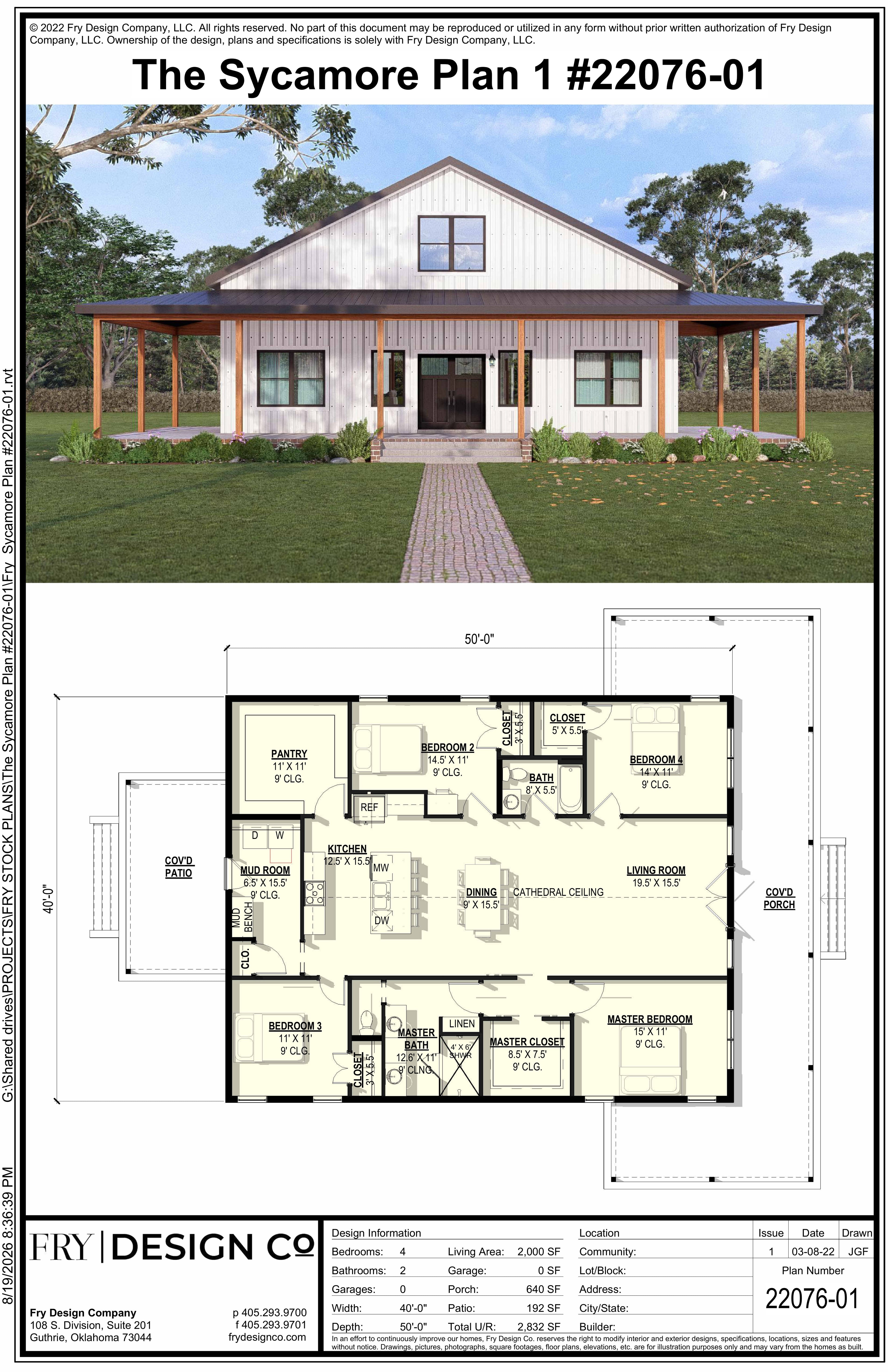 Sycamore #1 Plan (4/2/0 2,000 SF)