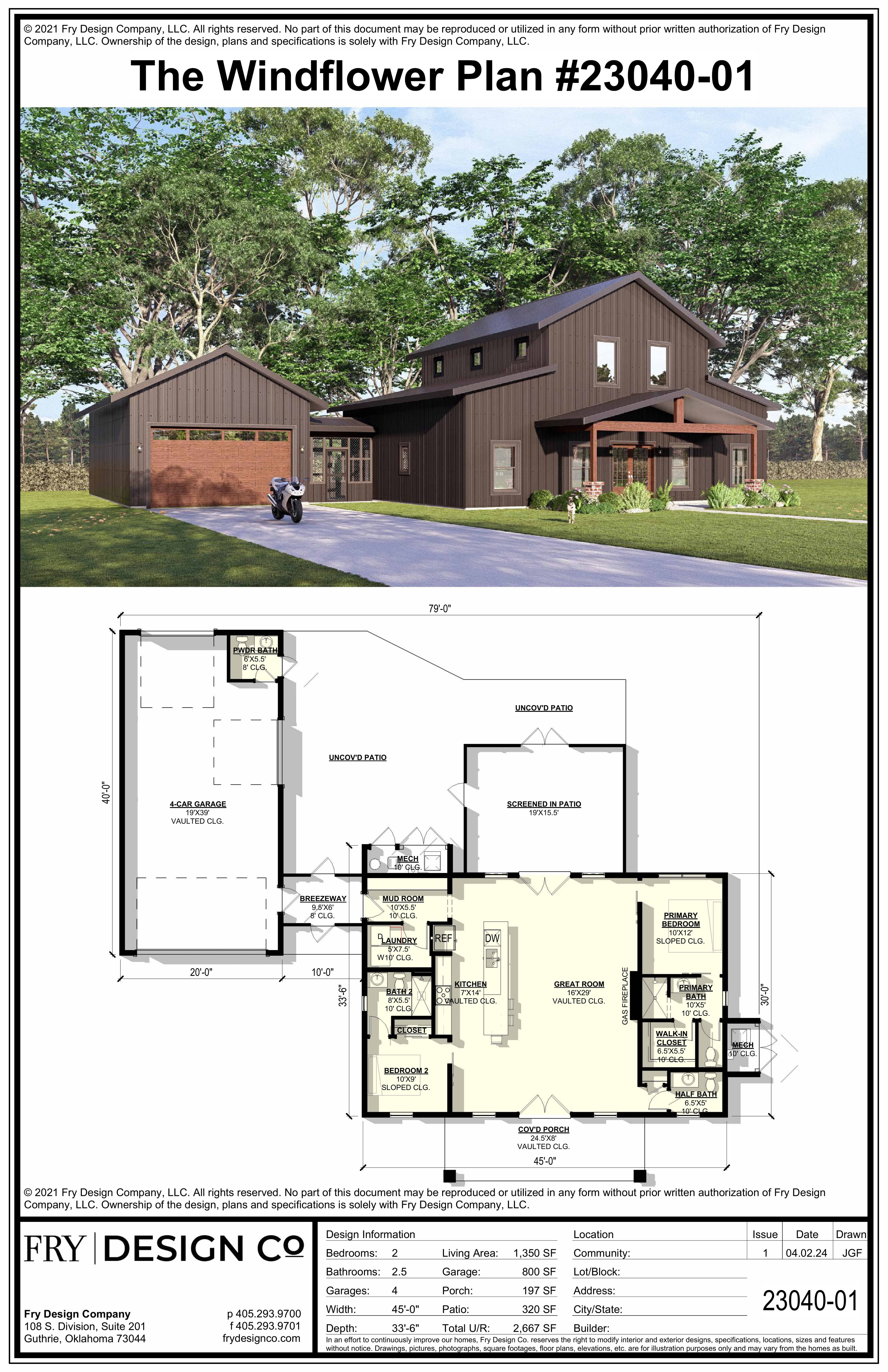 Windflower Plan (2/2.5/4 1,350 SF)