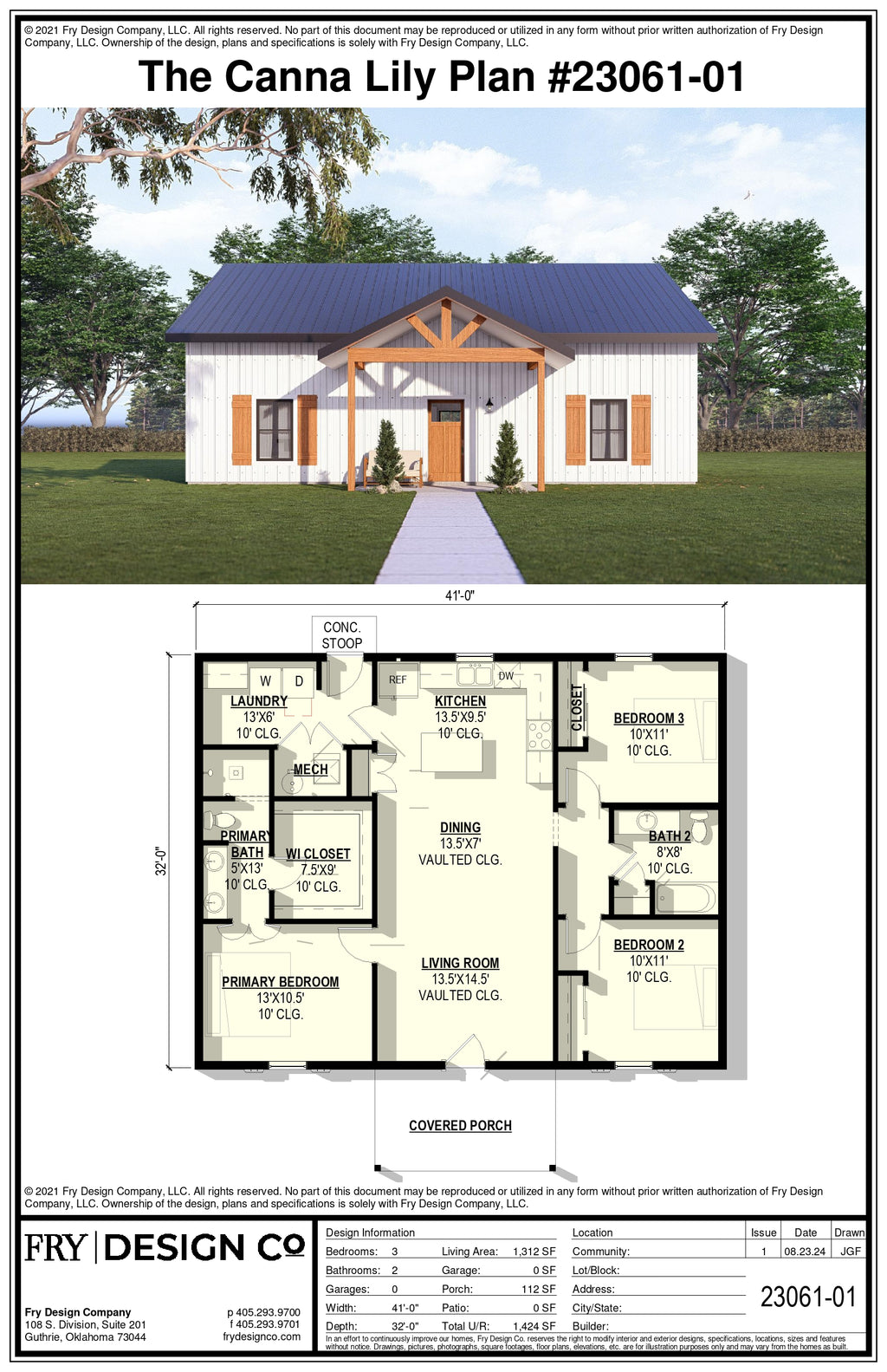 Canna Lily Plan (3/2/0 1,312 SF)