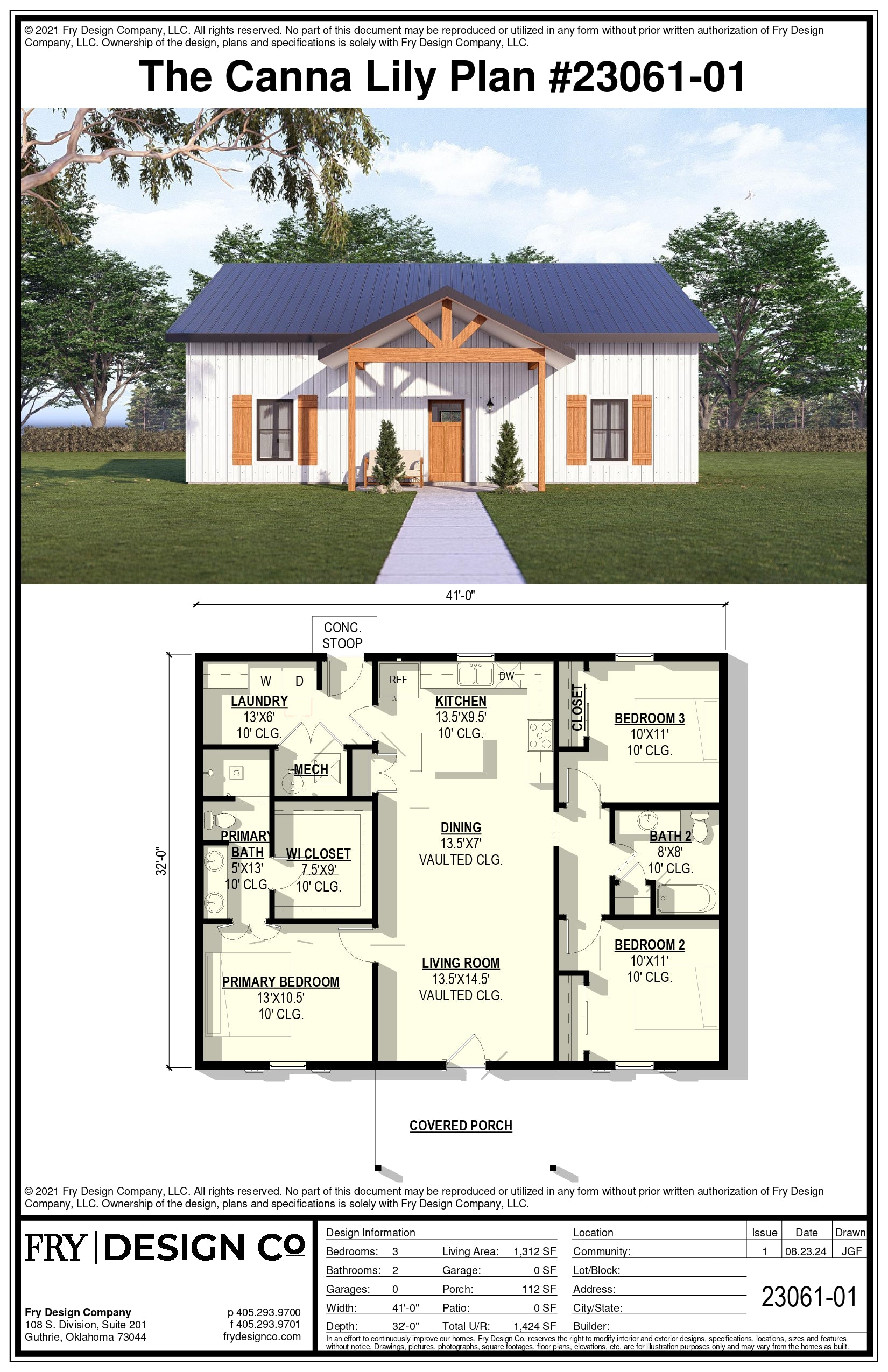 Canna Lily Plan (3/2/0 1,312 SF)