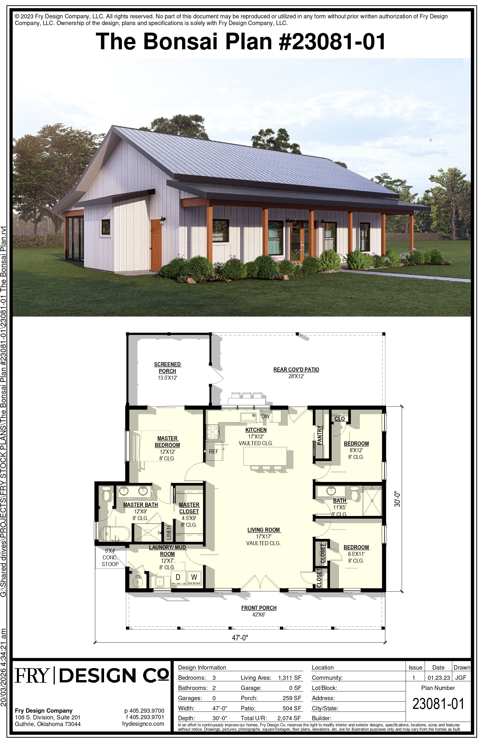 Bonsai Plan (3/2/0 1,311 SF)