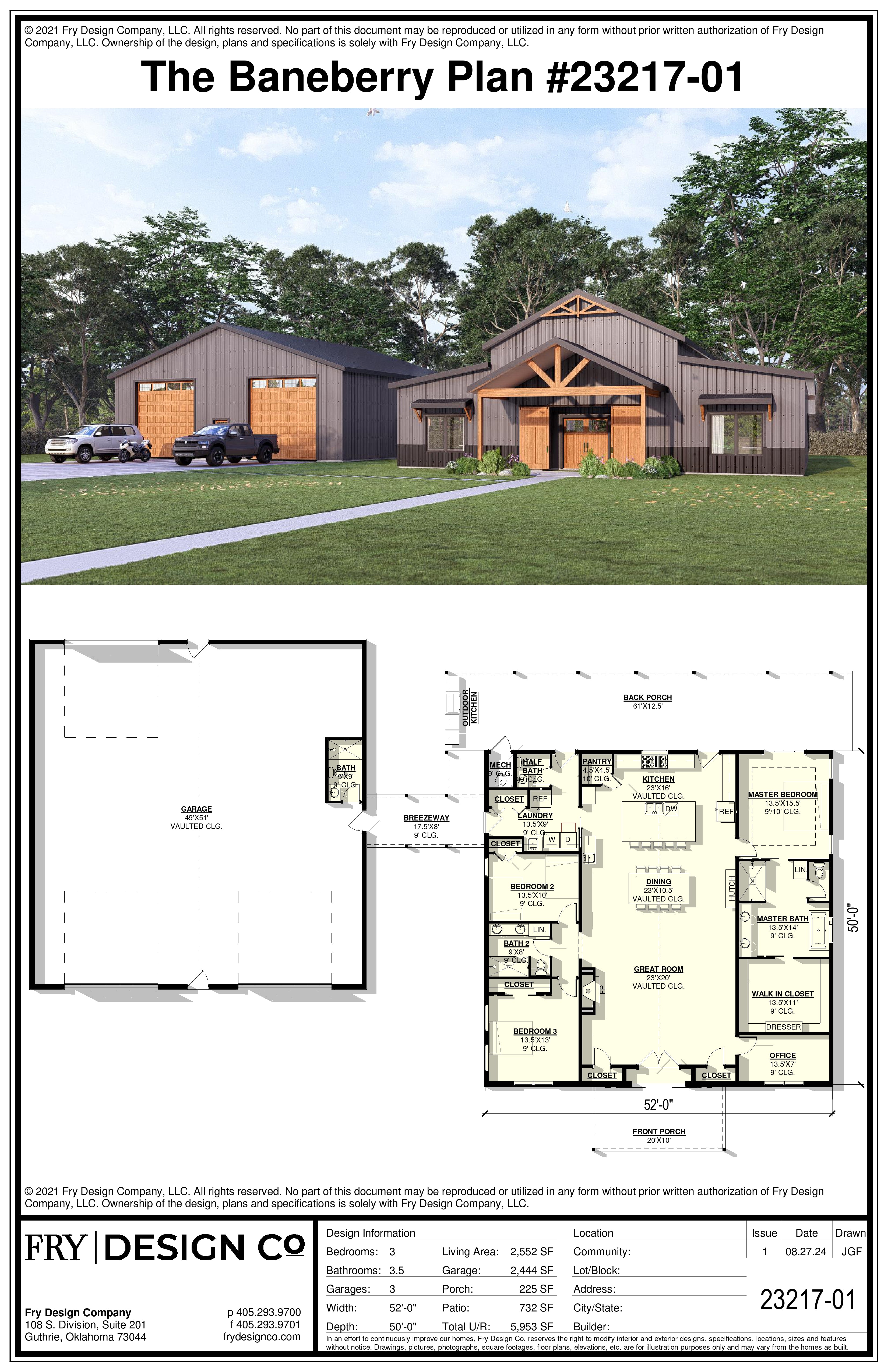 Baneberry Plan (3/3.5/3 2,552 SF)