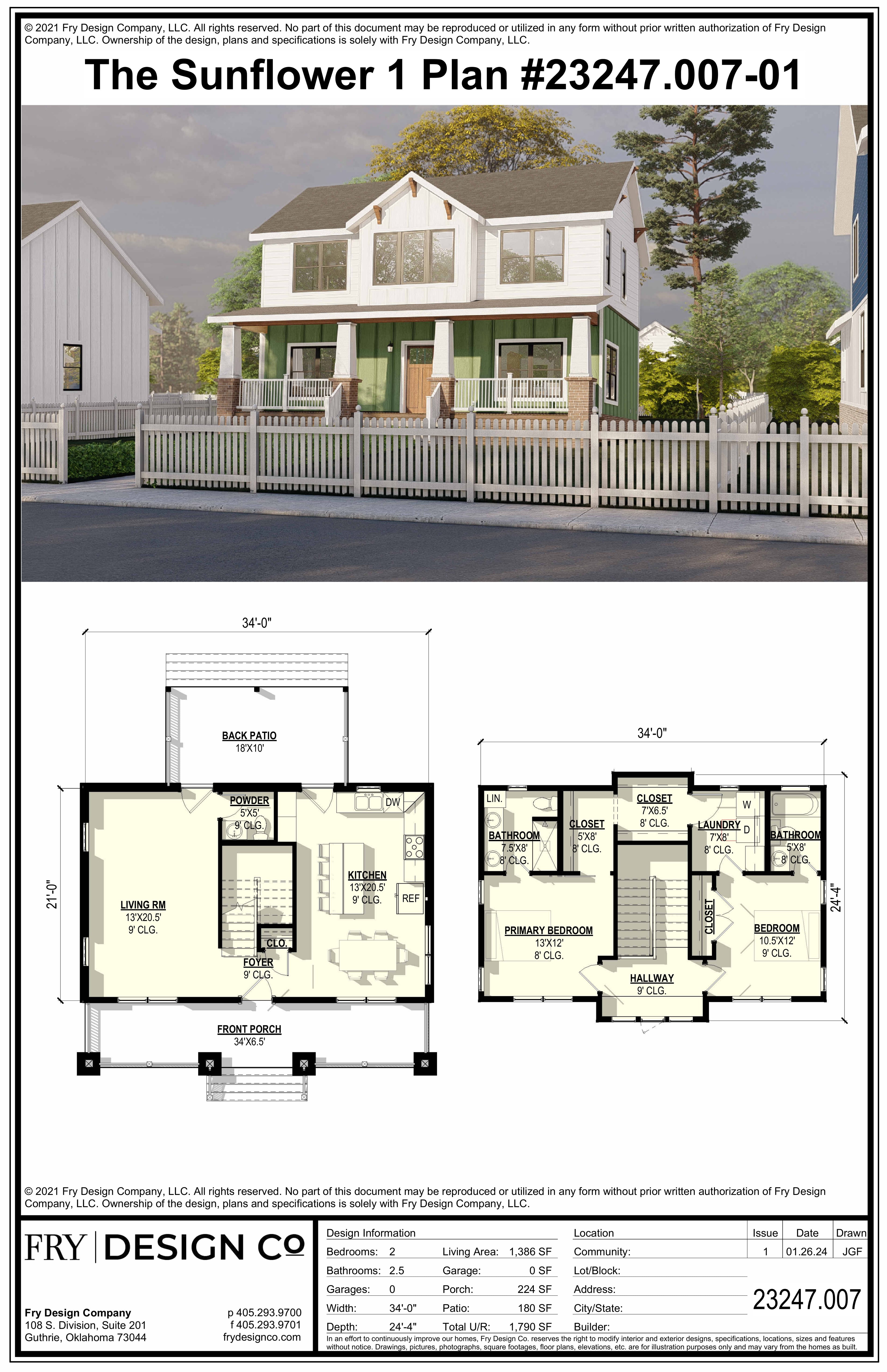 Sunflower #1 Plan (2/2.5/0 1,386 SF)