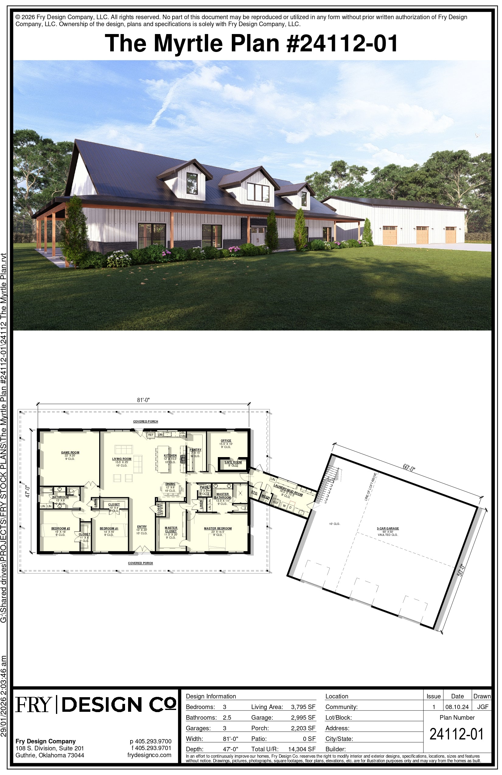 Myrtle Plan (3/2.5/3 3,795 SF)