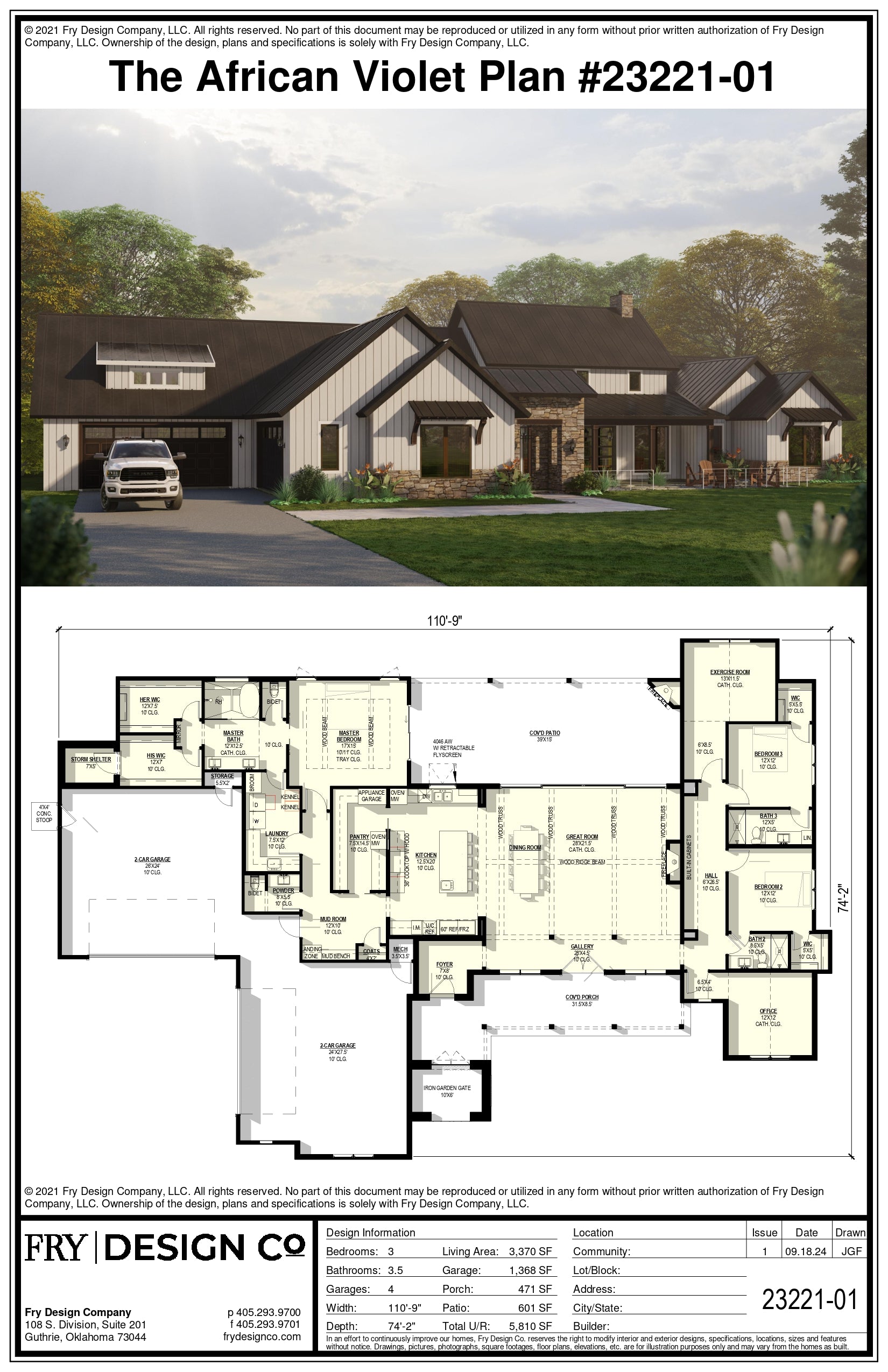 African Violet Plan (3/3.5/4 3,370 SF)