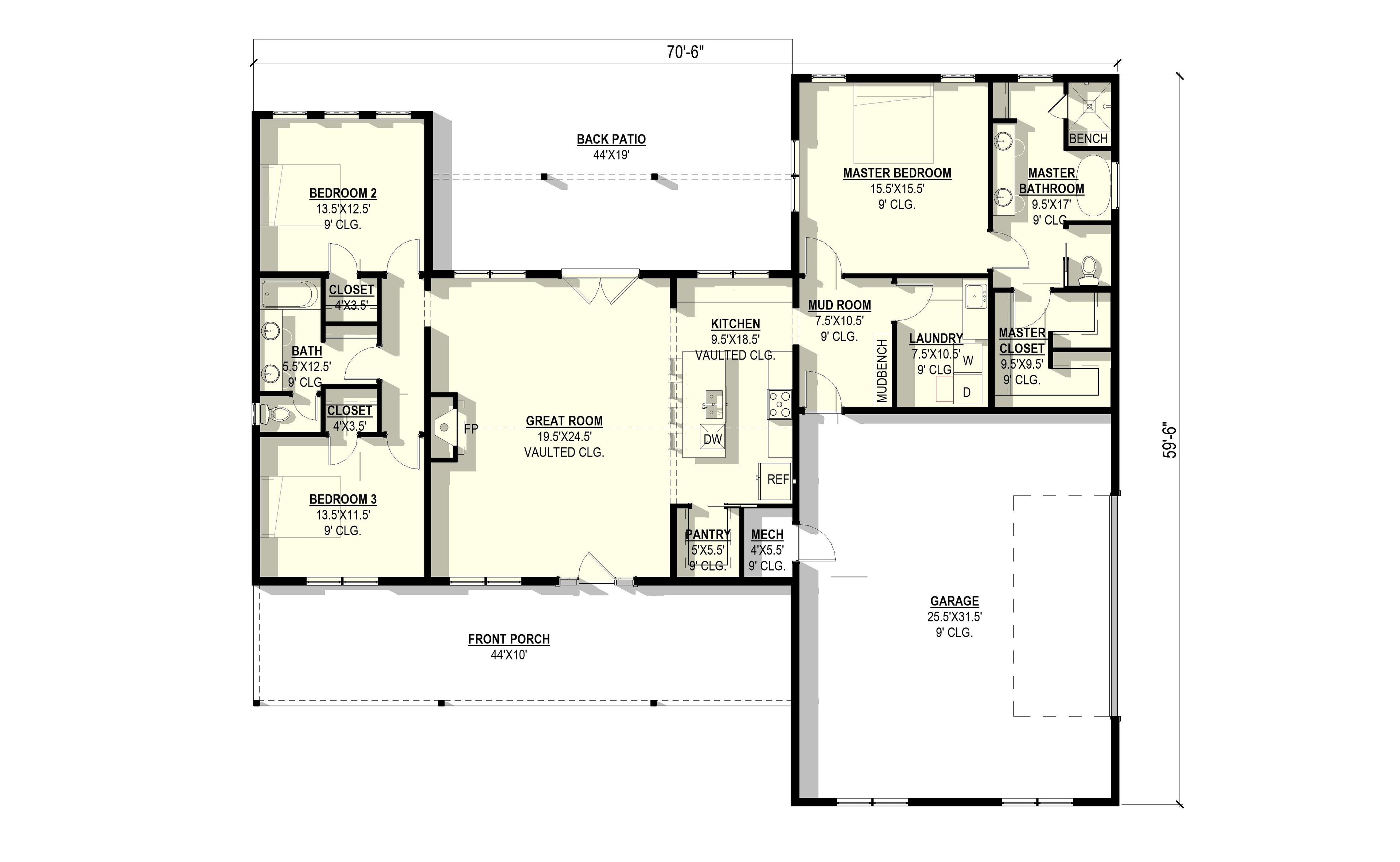 Coneflower Plan (3/2/2 2,044 SF)