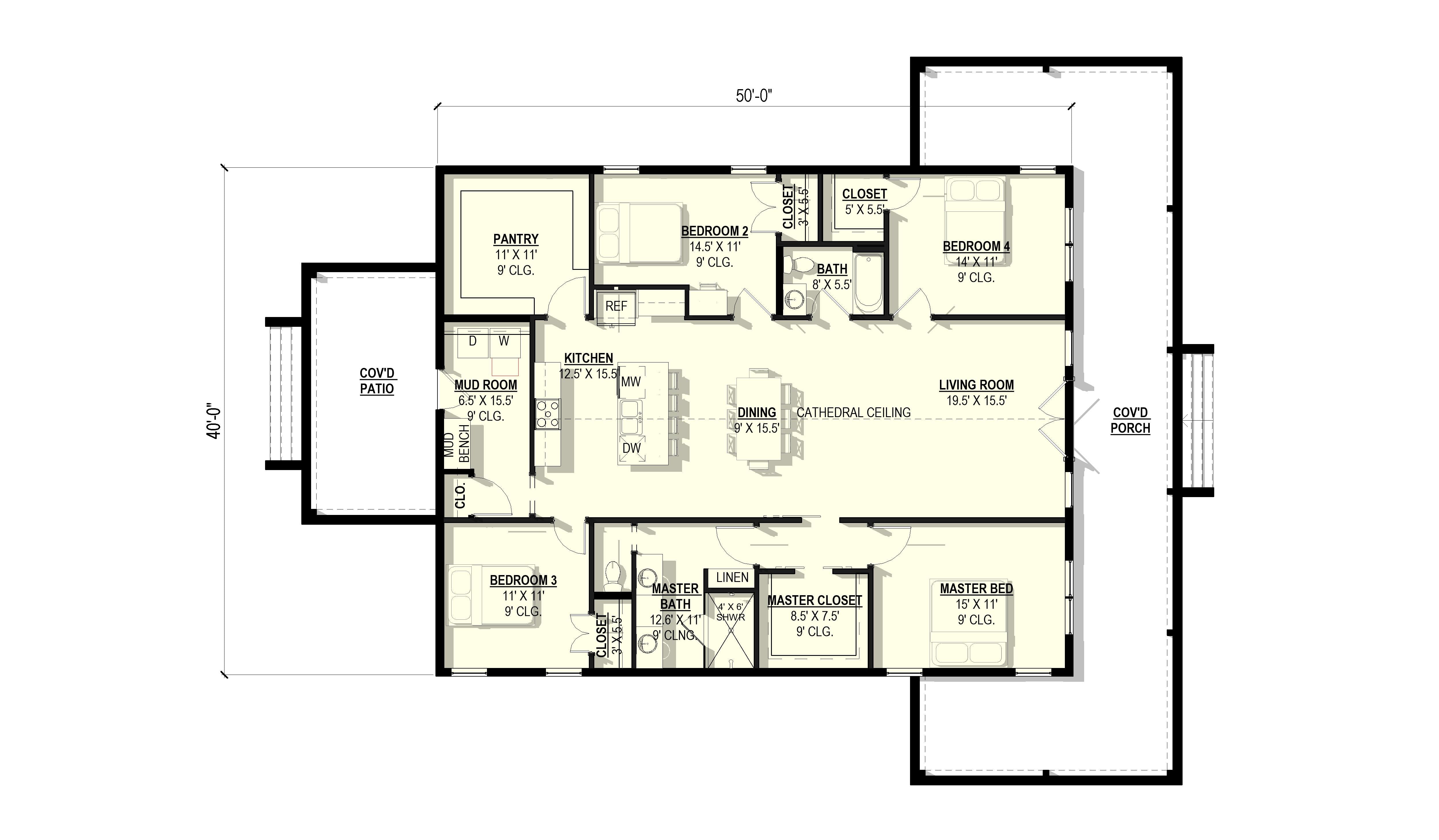 Sycamore #1 Plan (4/2/0 2,000 SF)