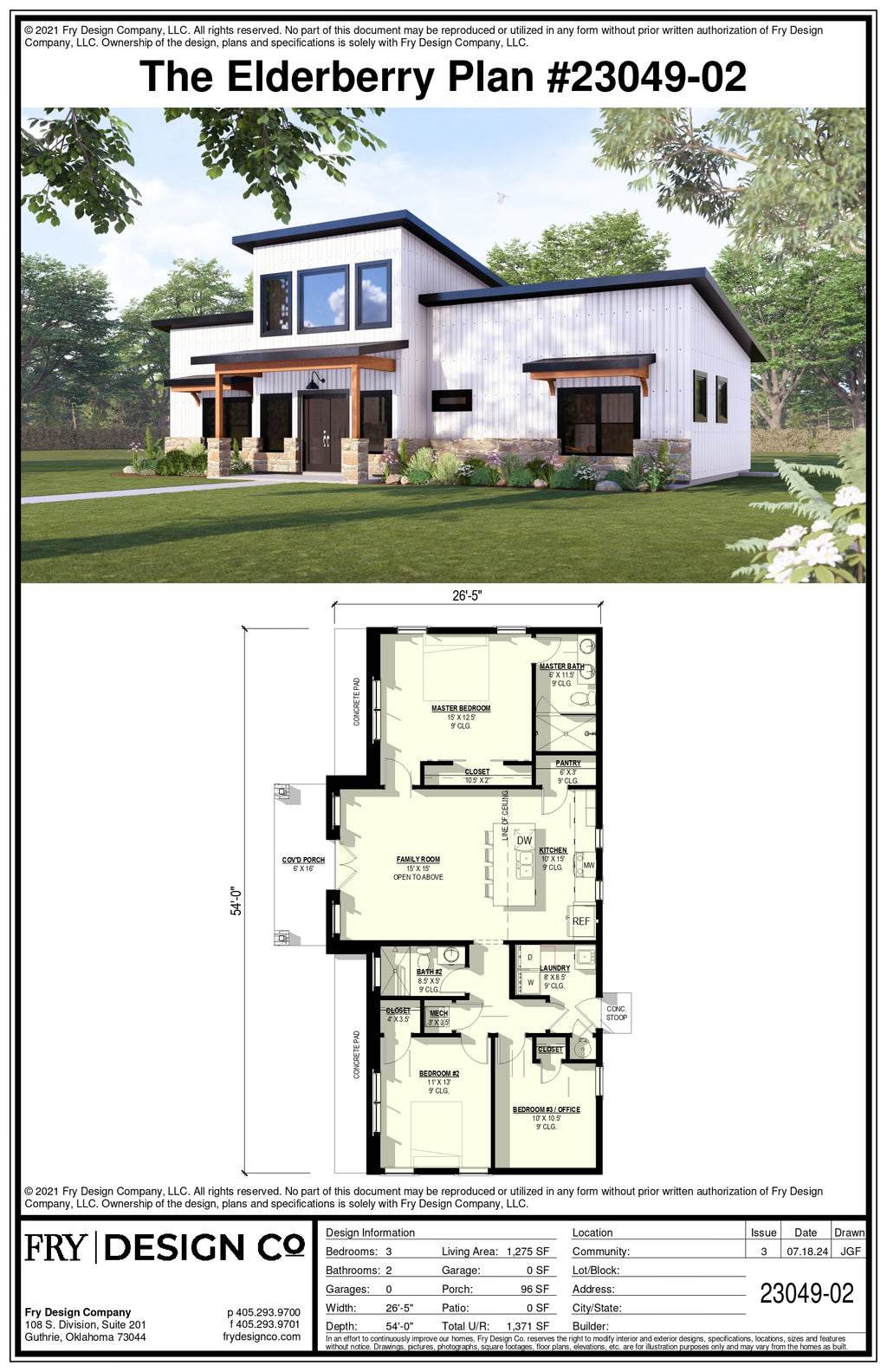 Elderberry 2 Plan (3/2/0 1,275 SF)