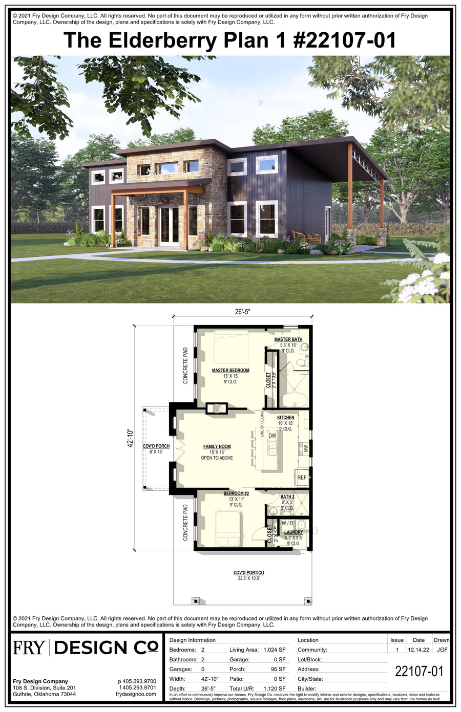 Elderberry #1 Plan (2/2/0 1,024 SF)