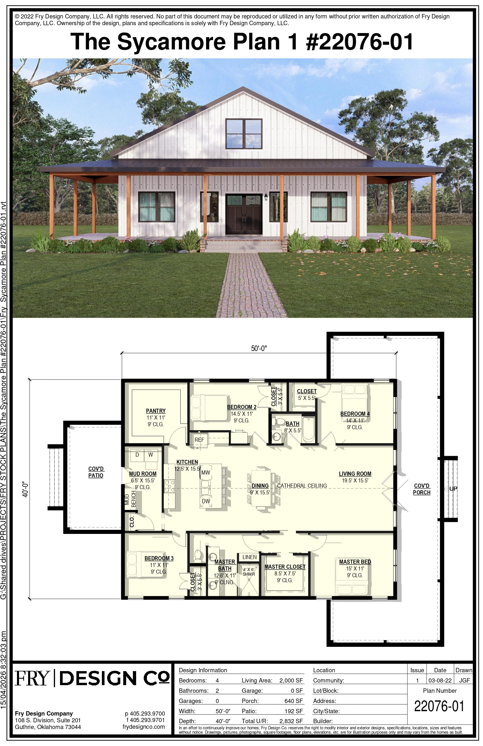 Sycamore #1 Plan (4/2/0 2,000 SF)