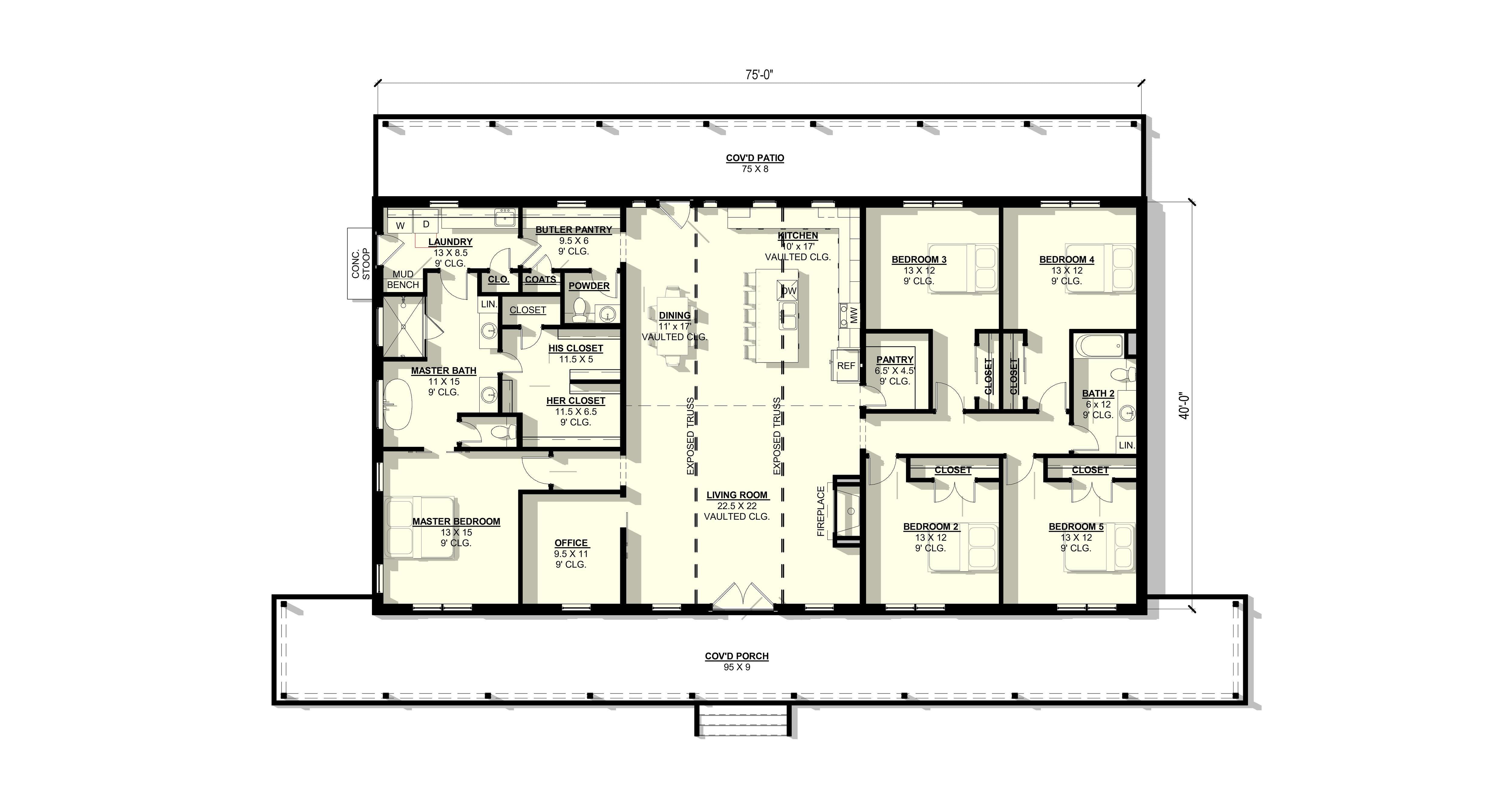Maple #5 Plan (5/2.5/0 3,000 SF)