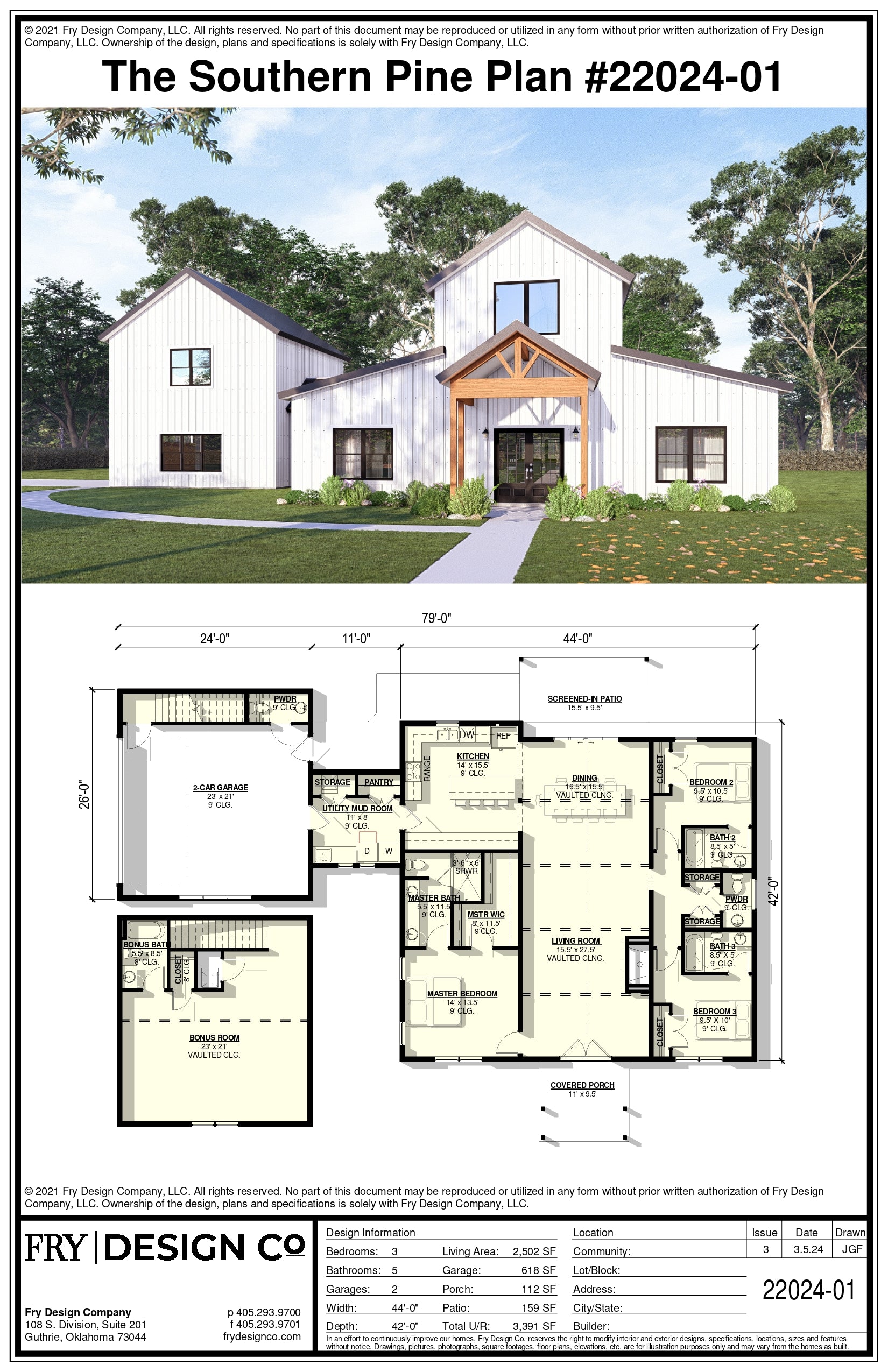 Southern Pine Plan (3/5/2 2,502 SF)