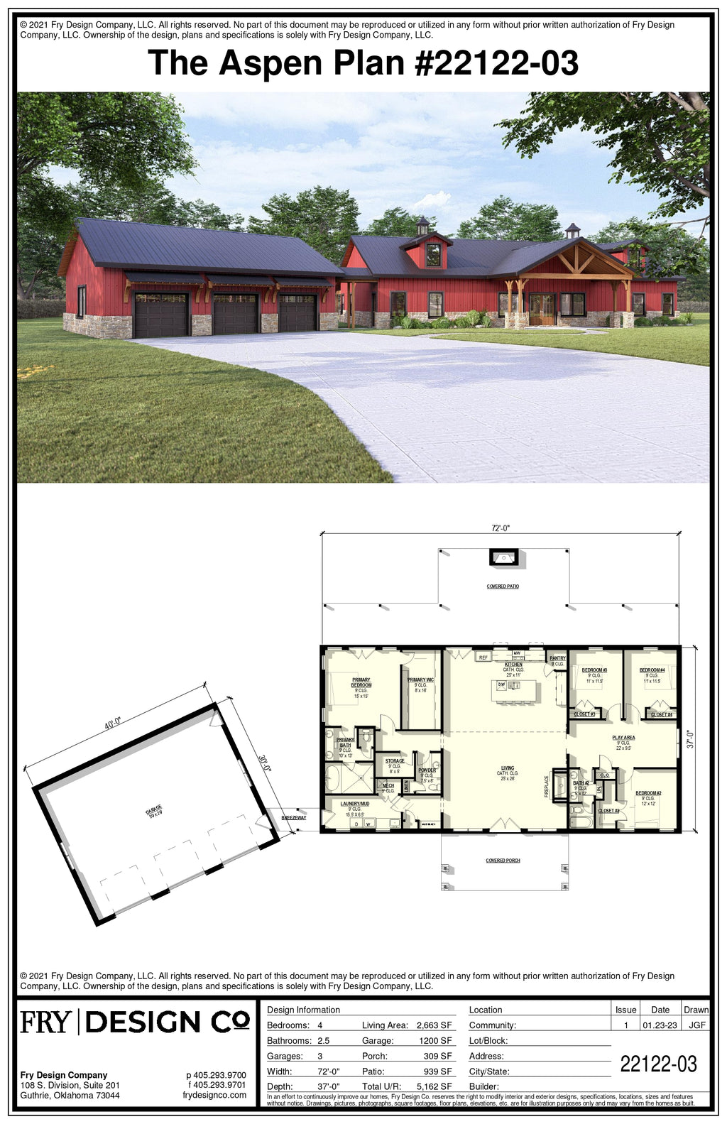 Aspen #3 Plan (4/2.5/4 2,663 SF)