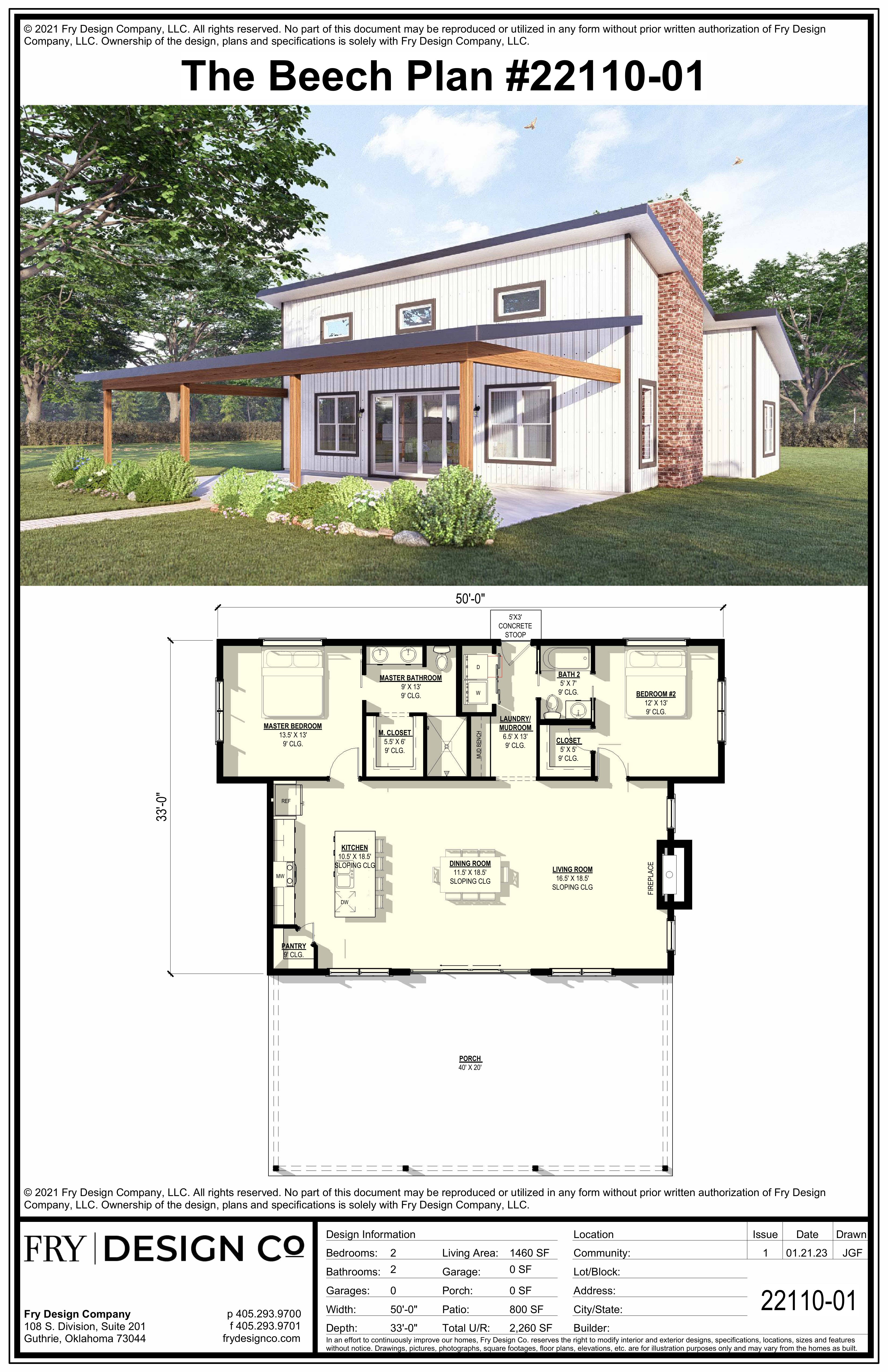 Beech #1 Plan (2/2/0 1,460 SF)