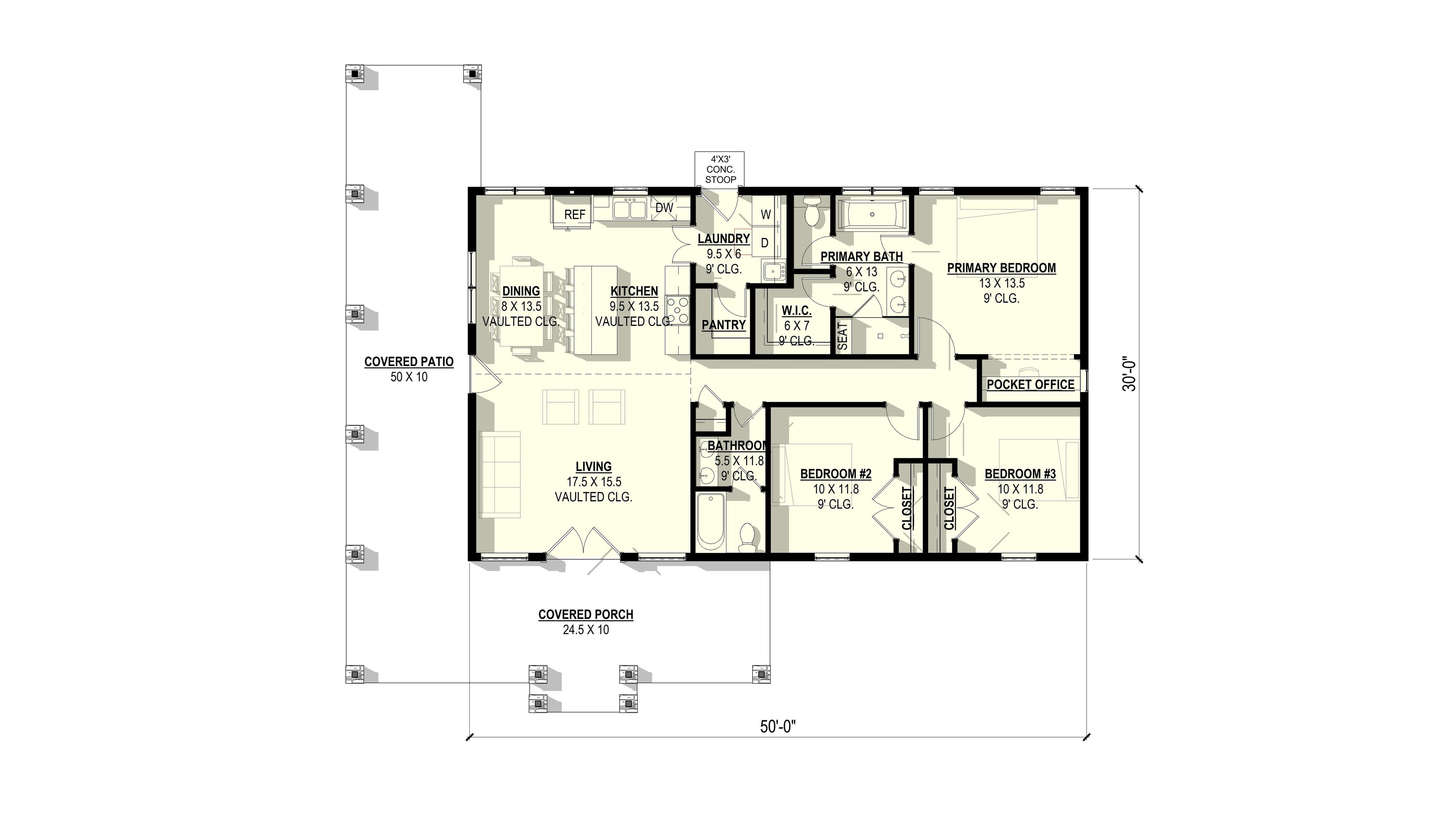 Bradford Plan (3/2/0 1,500 SF)