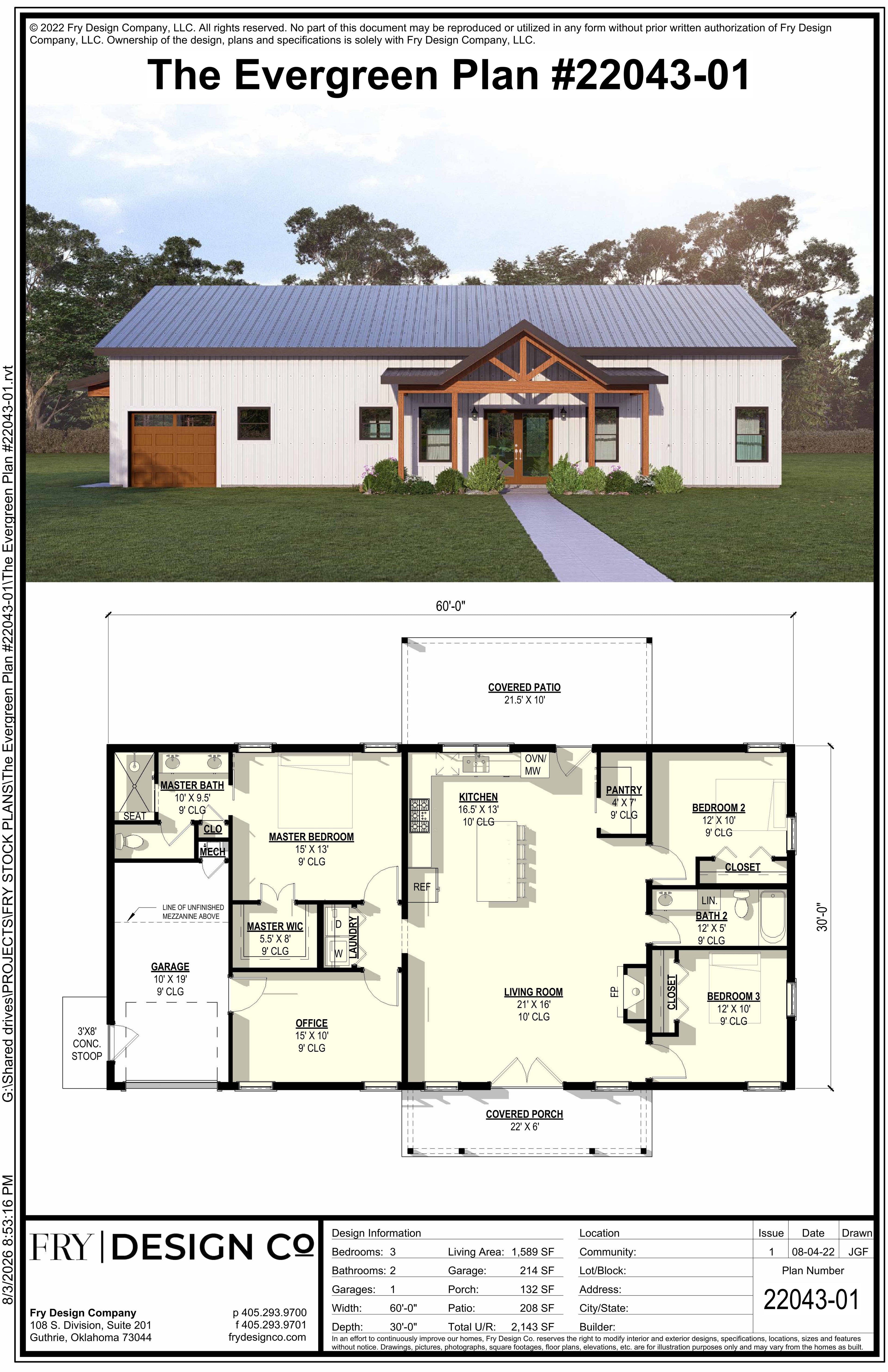 Evergreen Plan (3/2/1 1,589 SF)