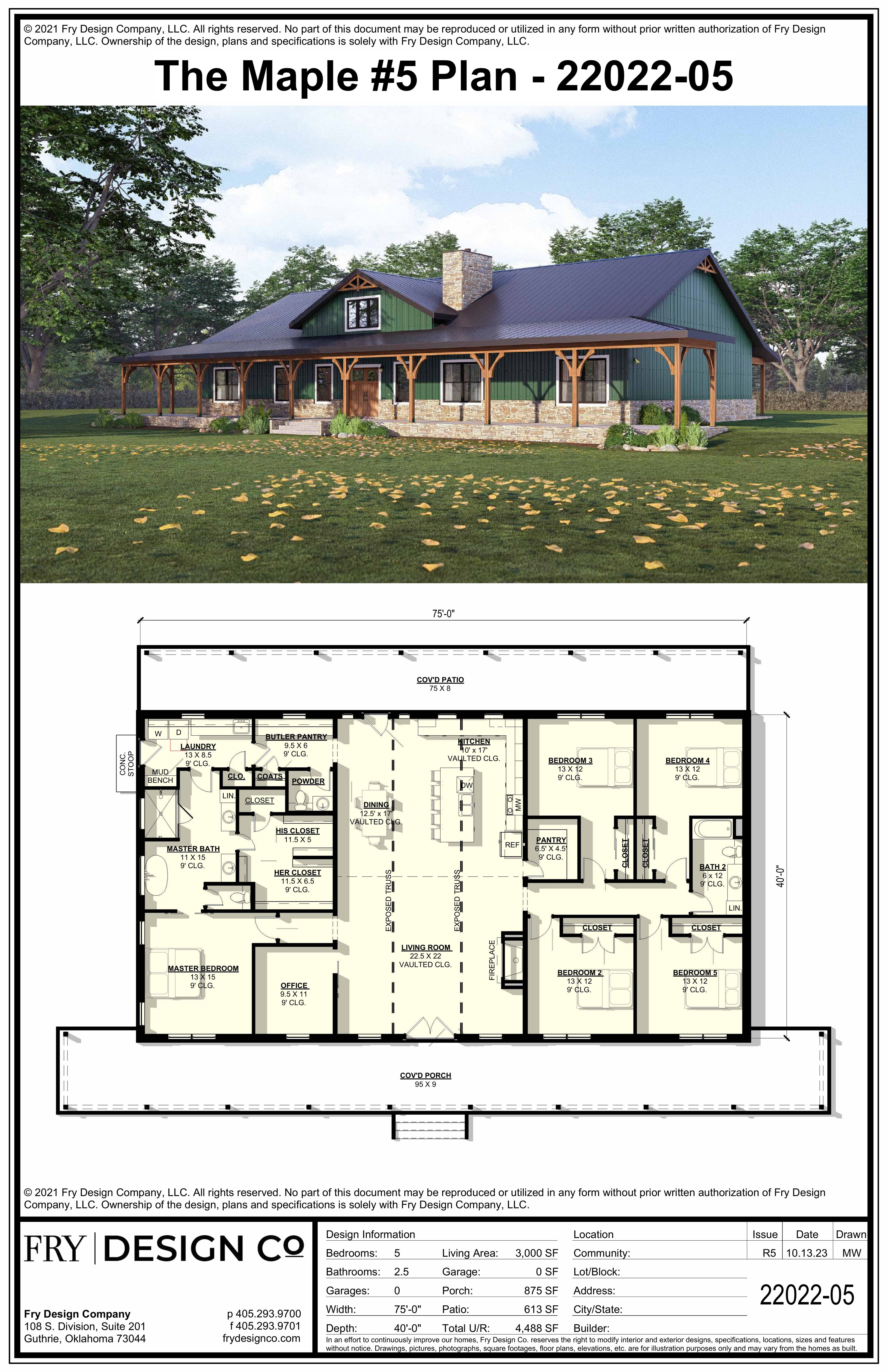 Maple #5 Plan (5/2.5/0 3,000 SF)