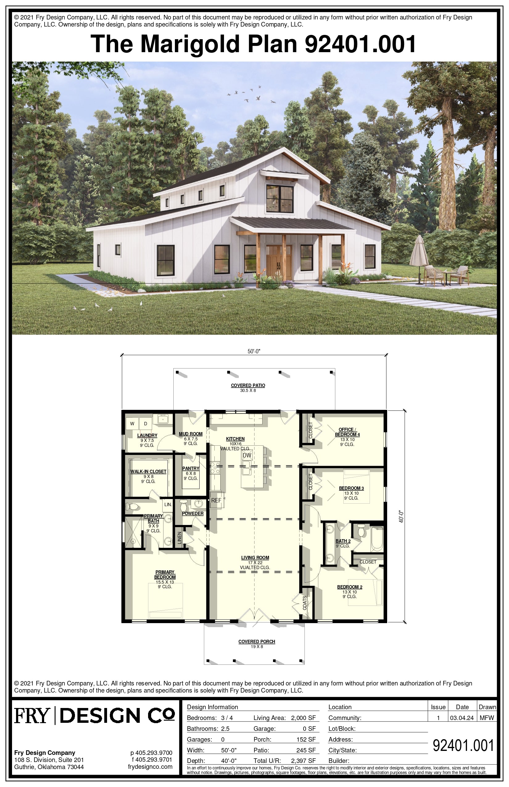 Marigold Plan (4/2.5/0 2,000 SF)
