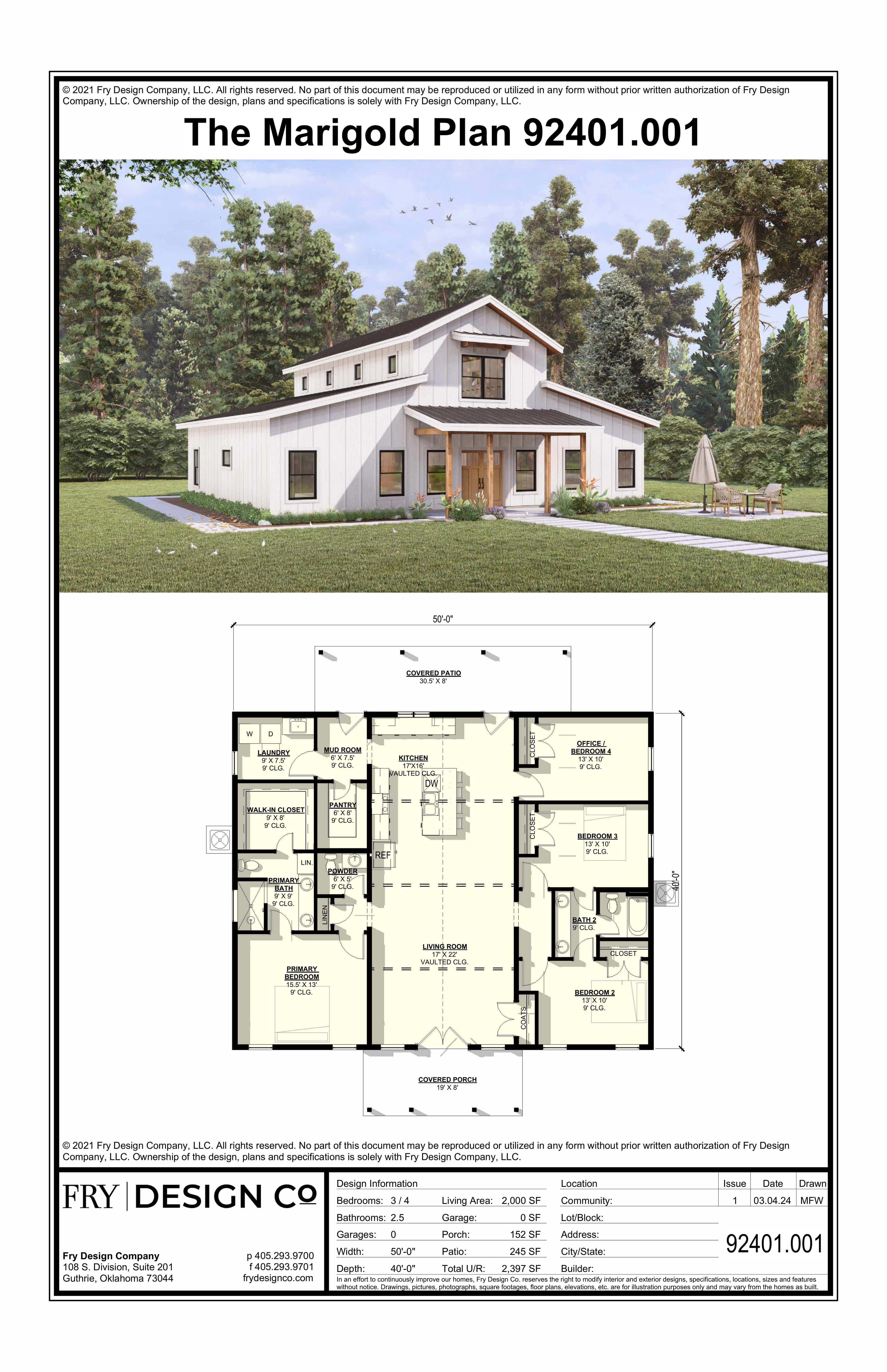 Marigold Plan (4/2.5/0 2,000 SF)