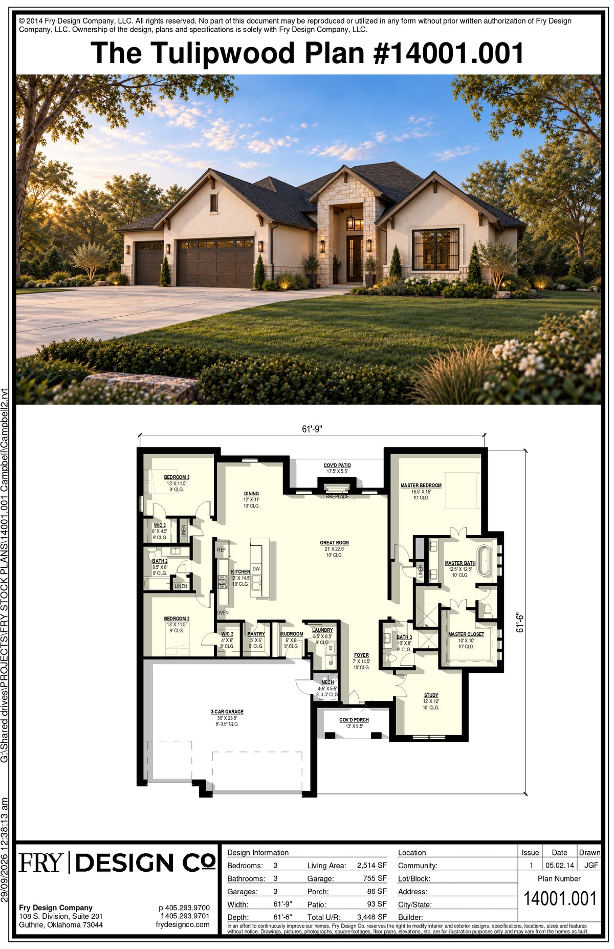 Tulipwood Plan #1 (3/3/3 2,514 SF)